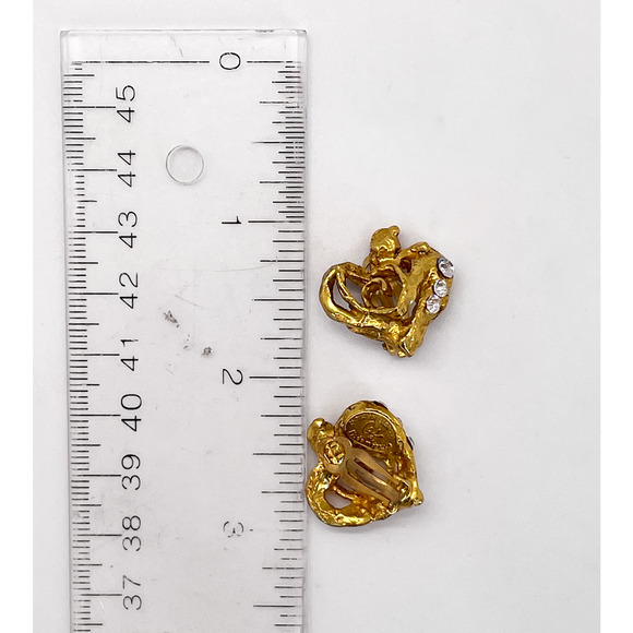 Vintage Christian Lacroix Heart Shaped Postmodern Gold Jeweled Cli On Earrings - Picture 5 of 9